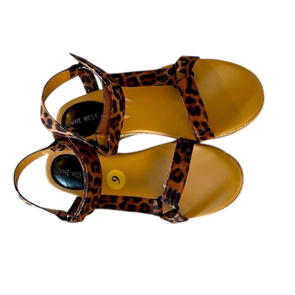 Nine West Woman’s Glampin Leopard Print Wedge Braided Jute Midsole